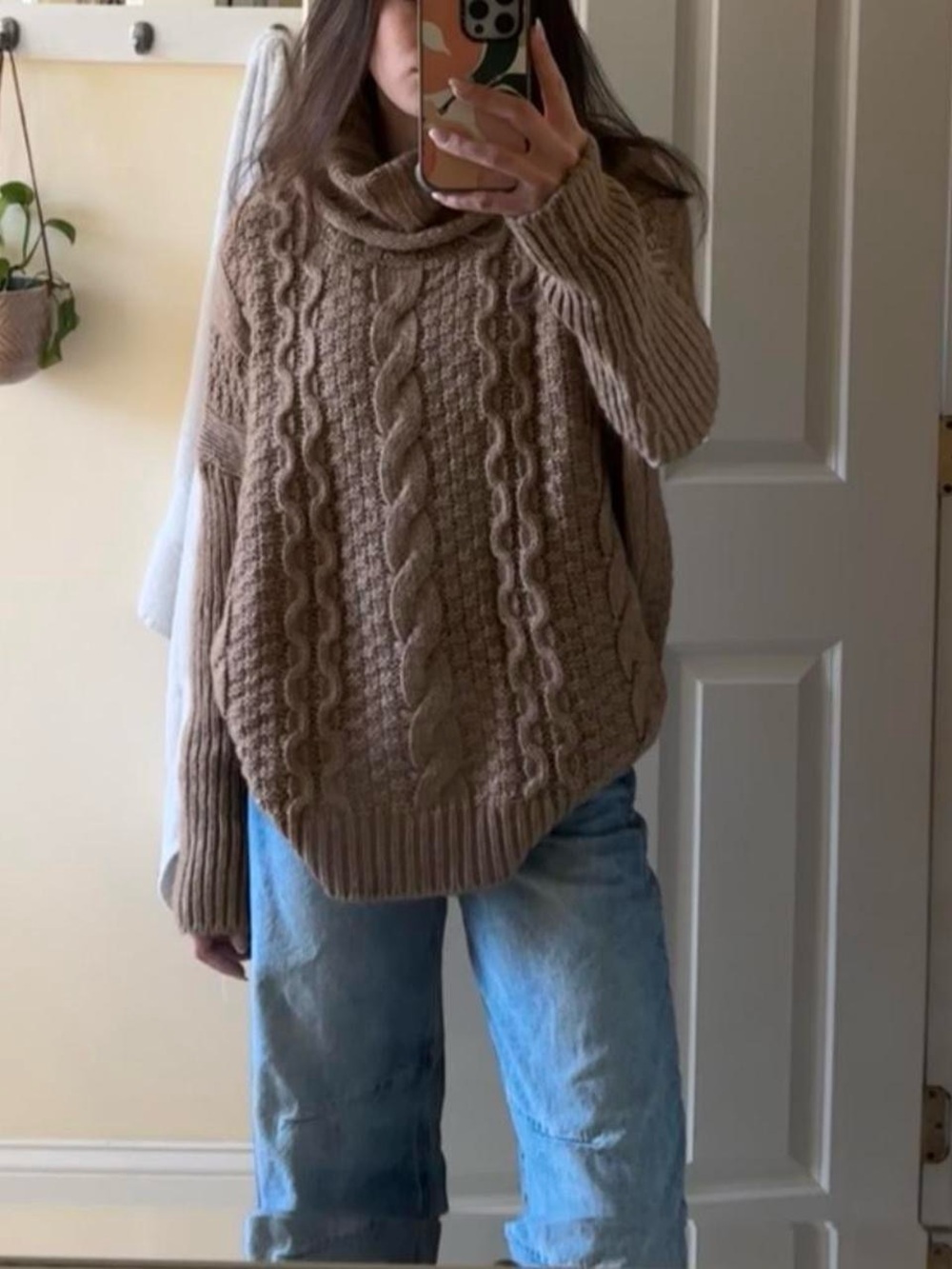 Cozy Cable-Knit Mock Neck Sweater - Taupe